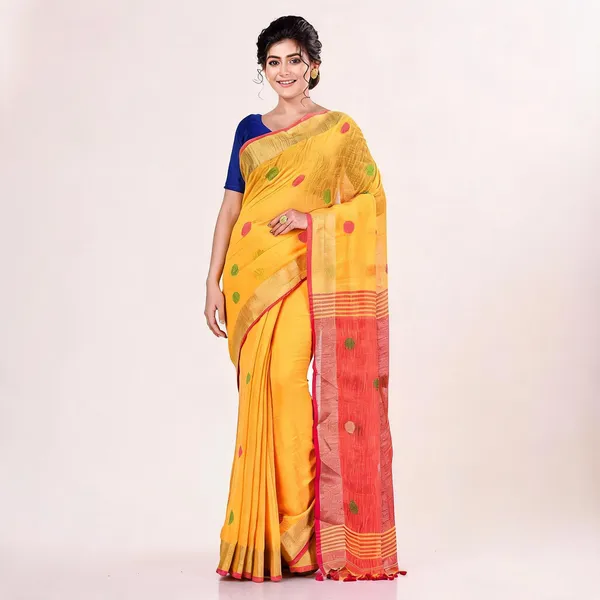 Yellow_Pink_Cotton_Handloom_Woven_Saree_With_Blouse_For_Women