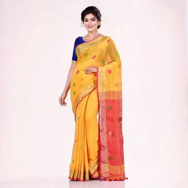 Yellow_Pink_Cotton_Handloom_Woven_Saree_With_Blouse_For_Women