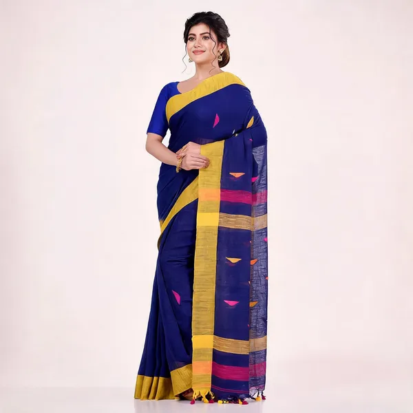Deep_Blue_Cotton_Handloom_Woven_Saree_For_Women