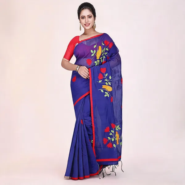 Blue_Cotton_Silk_Handloom_Saree_With_Blouse_Piece_For_Women