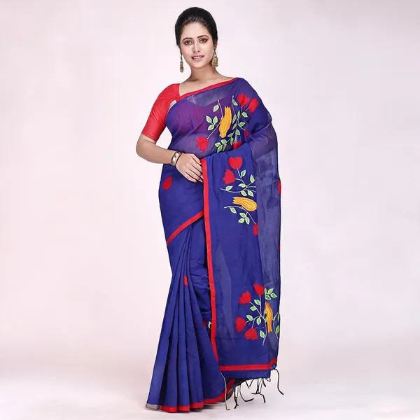 Blue_Cotton_Silk_Handloom_Saree_With_Blouse_Piece_For_Women