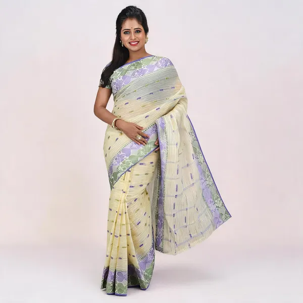 White_Blue_Cotton_Handloom_Woven_Saree_For_Women