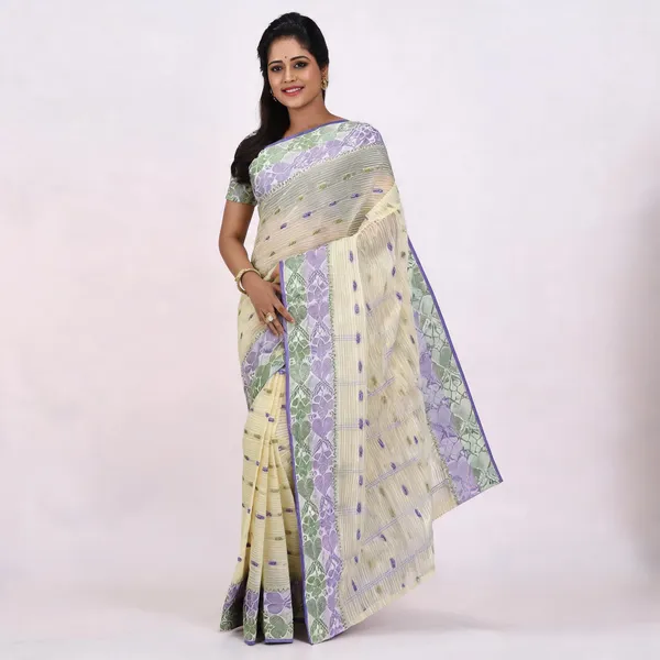 White_Blue_Cotton_Handloom_Woven_Saree_For_Women
