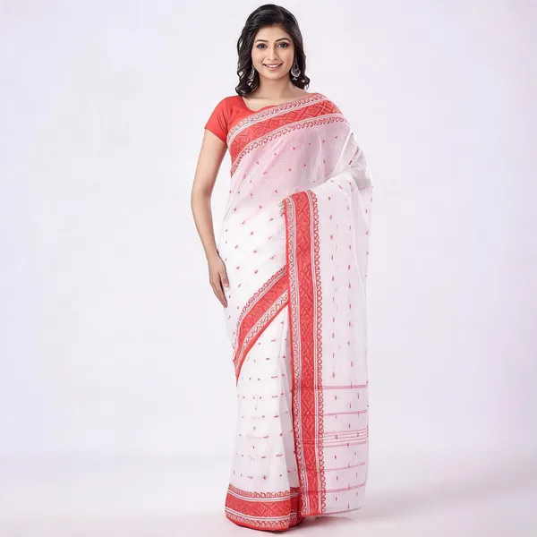 Red_White_Cotton_Woven_Tant_Saree_For_Women