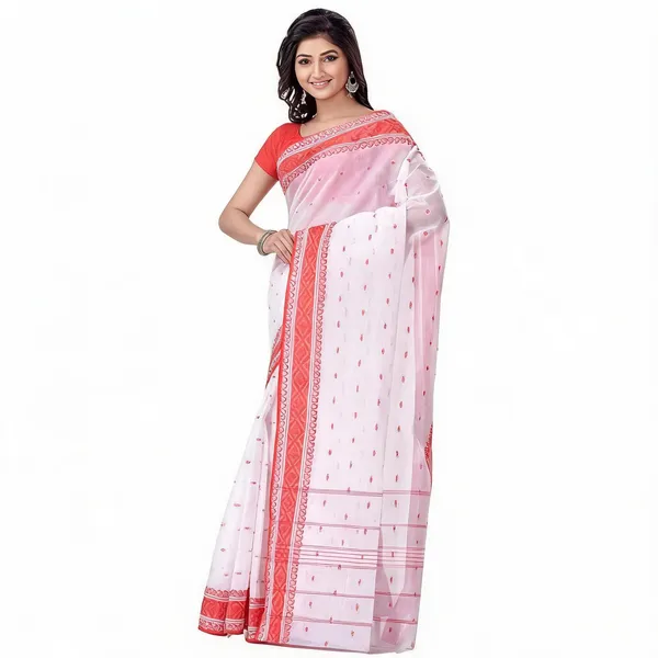 Red_White_Cotton_Woven_Tant_Saree_For_Women