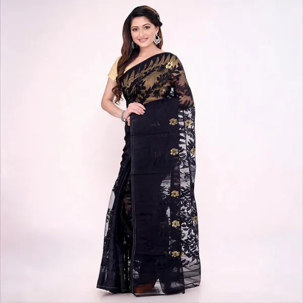 Black_Cotton_Floral_Dhakai_Jamdani_Saree_For_Women