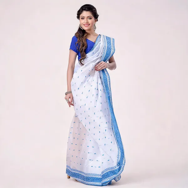Blue_White_Cotton_Tant_Woven_Saree_For_Women