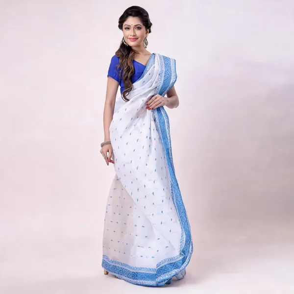 Blue_White_Cotton_Tant_Woven_Saree_For_Women