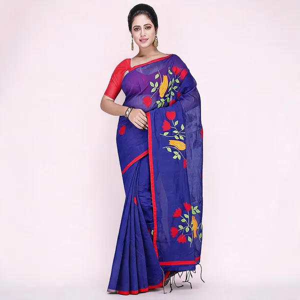 Blue_Cotton_Silk_Handloom_Saree_With_Blouse_Piece_For_Women