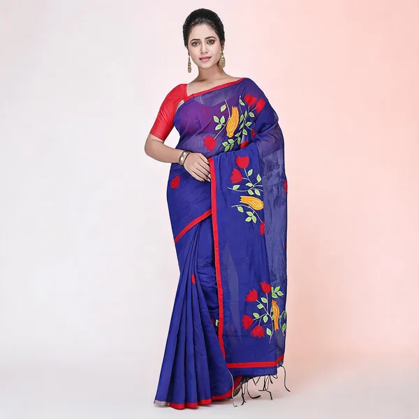 Blue_Cotton_Silk_Handloom_Saree_With_Blouse_Piece_For_Women