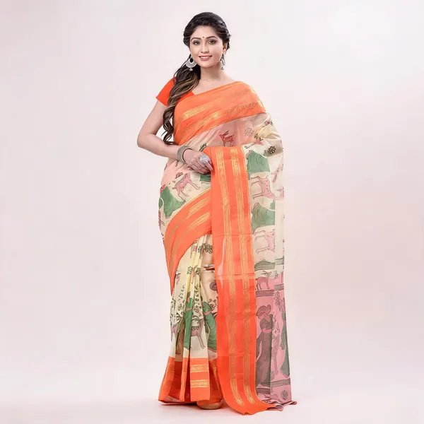 Orange_Cotton_Handloom_Self_Design_Tant_Saree_For_Women
