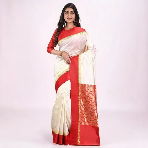 Red_Cotton_Silk_Handloom_Garad_Saree_With_Blouse_For_Women