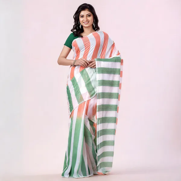 White_Cotton_Striped_Woven_Saree_For_Women