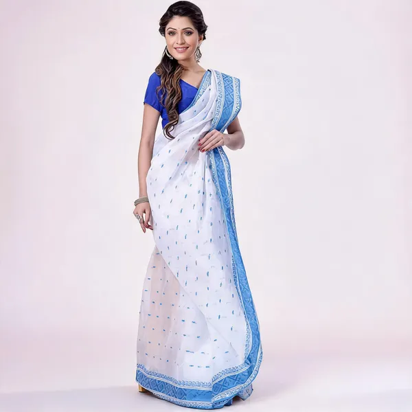 Blue_White_Cotton_Woven_Tant_Saree_For_Women