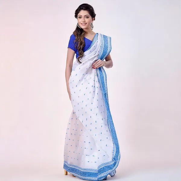 Blue_White_Cotton_Woven_Tant_Saree_For_Women