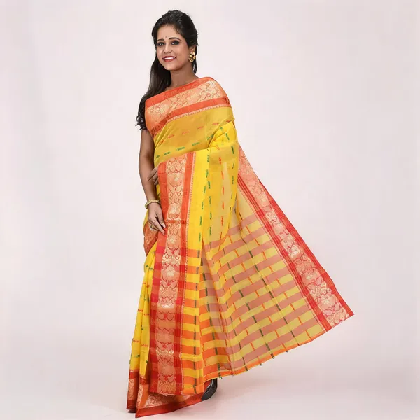 Yellow_Cotton_Handloom_Tant_Woven_Saree_For_Women