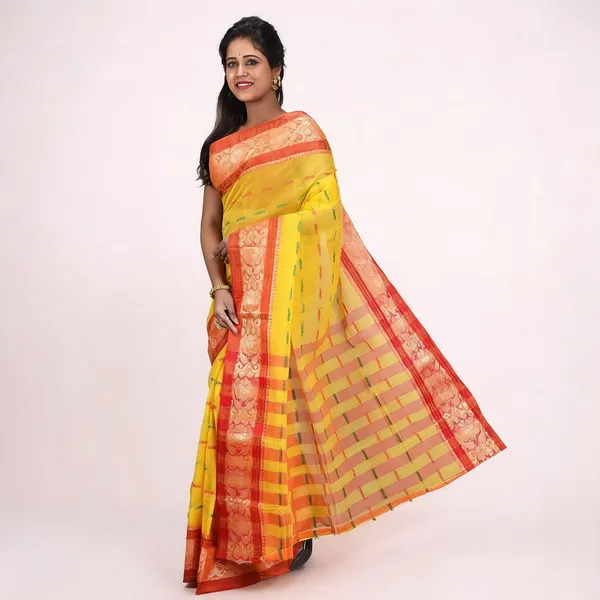 Yellow_Cotton_Handloom_Tant_Woven_Saree_For_Women