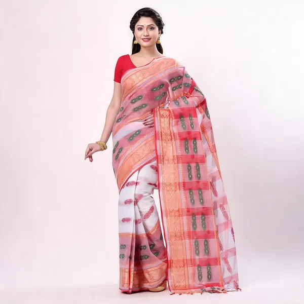 Red_White_Cotton_Tant_Handloom_Woven_Saree_For_Women