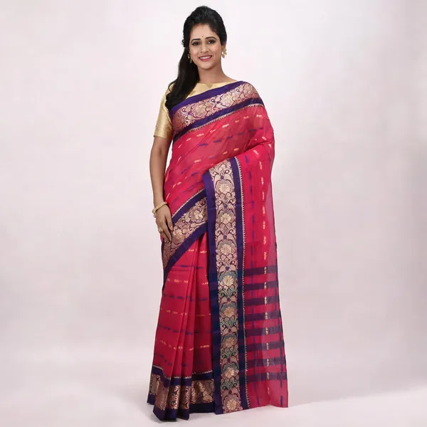 Pink_Cotton_Handloom_Bengal_Tant_Nakshi_Kata_Saree_For_Women