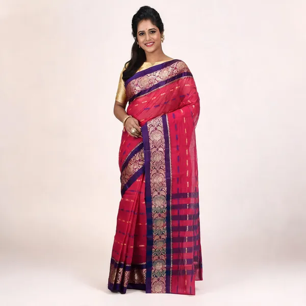 Pink_Cotton_Handloom_Bengal_Tant_Nakshi_Kata_Saree_For_Women