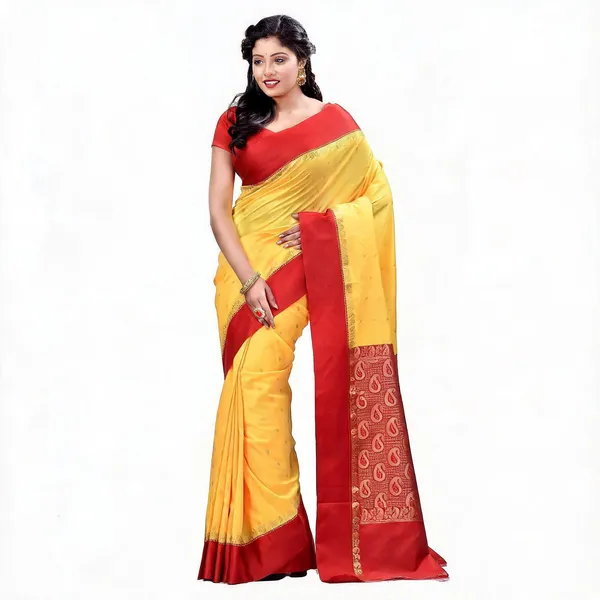 Yellow_Cotton_Silk_Floral_Handloom_Garad_Saree_For_Women