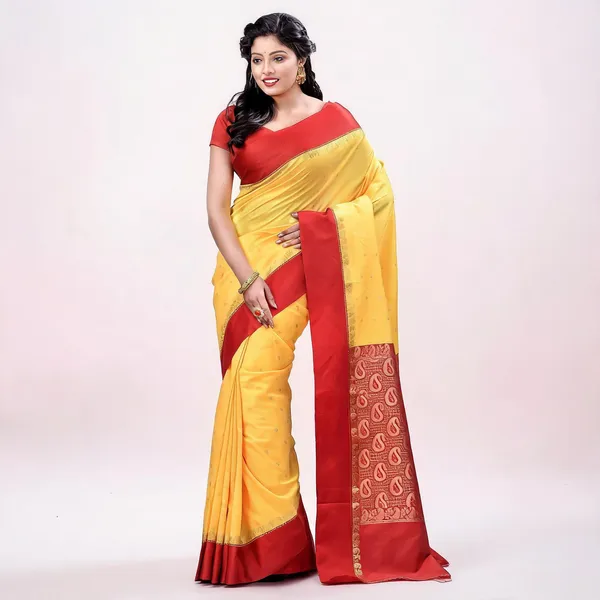 Yellow_Cotton_Silk_Floral_Handloom_Garad_Saree_For_Women