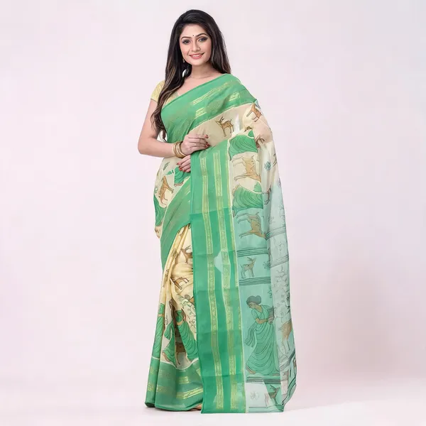 Green_Cotton_Handloom_Self_Design_Tant_Saree_For_Women