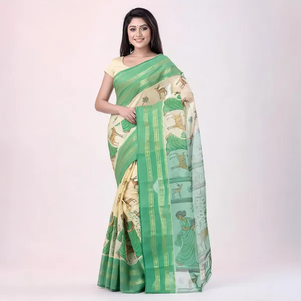 Green_Cotton_Handloom_Self_Design_Tant_Saree_For_Women
