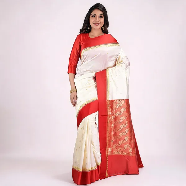 Red_Cotton_Blend_Solid_Handloom_Saree_With_Blouse_For_Women