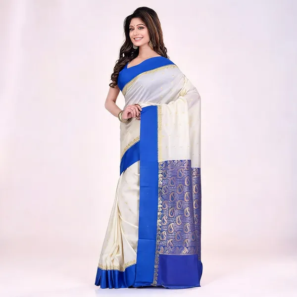 White_Art_Silk_Floral_Handloom_Saree_With_Blouse_For_Women
