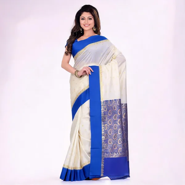 White_Art_Silk_Floral_Handloom_Saree_With_Blouse_For_Women