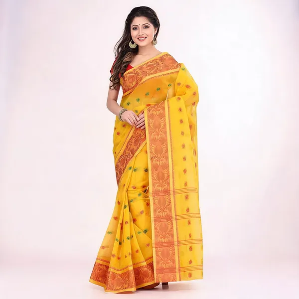 Yellow_Cotton_Handloom_Woven_Bengal_Tant_Saree_For_Women