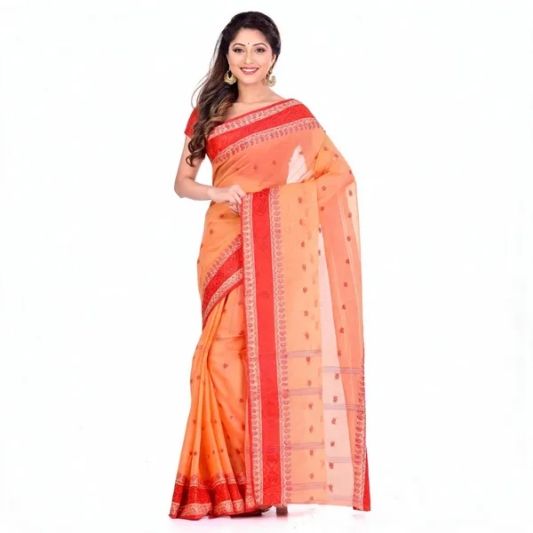Orange_Cotton_Handloom_Tant_Saree_For_Women