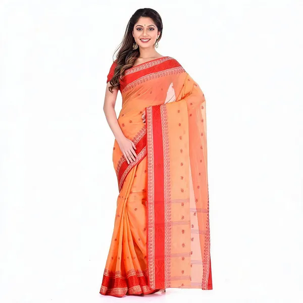 Orange_Cotton_Handloom_Tant_Saree_For_Women