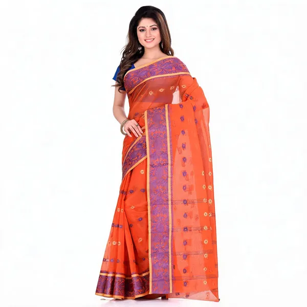 Orange_Cotton_Tant_Handloom_Woven_Saree_For_Women