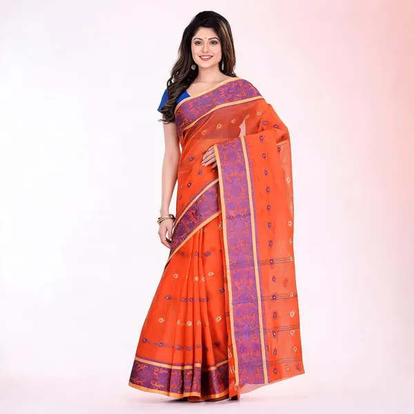 Orange_Cotton_Tant_Handloom_Woven_Saree_For_Women