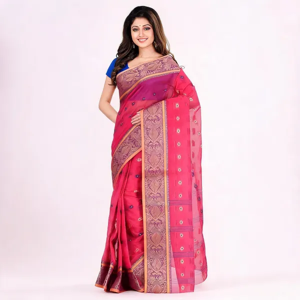 Pink_Cotton_Bengal_Tant_Woven_Saree_For_Women
