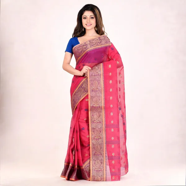 Pink_Cotton_Bengal_Tant_Woven_Saree_For_Women