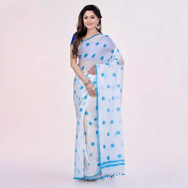 Sky_Blue_White_Cotton_Woven_Printed_Handloom_Saree_For_Women