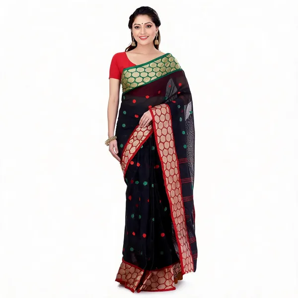 Off_White_Red_Cotton_Tant_Handloom_Zari_Saree_For_Women