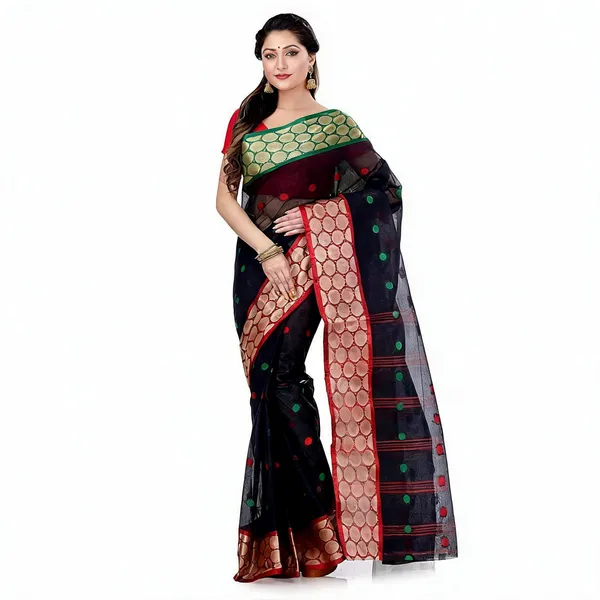 Off_White_Red_Cotton_Tant_Handloom_Zari_Saree_For_Women