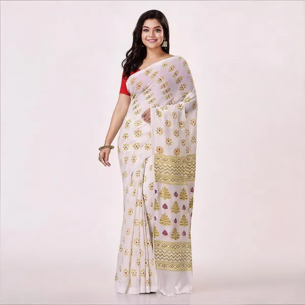 White_Cotton_Handloom_Woven_Saree_With_Blouse_Piece_For_Women