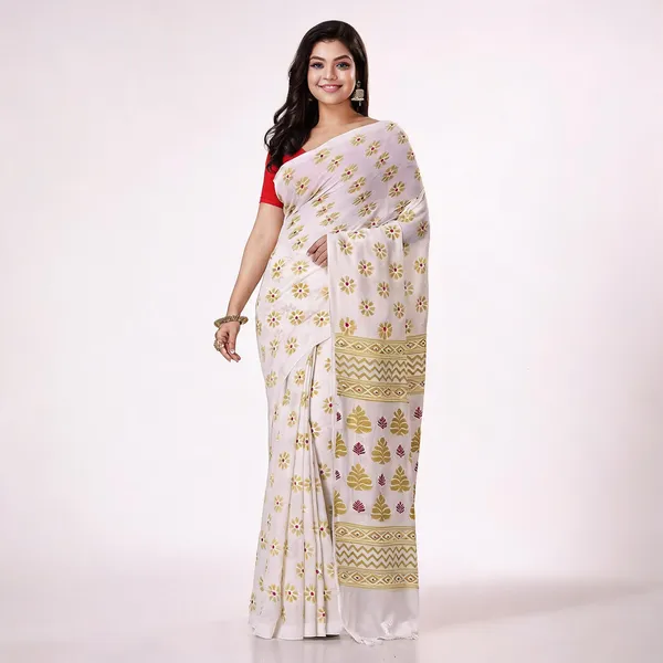 White_Cotton_Handloom_Woven_Saree_With_Blouse_Piece_For_Women