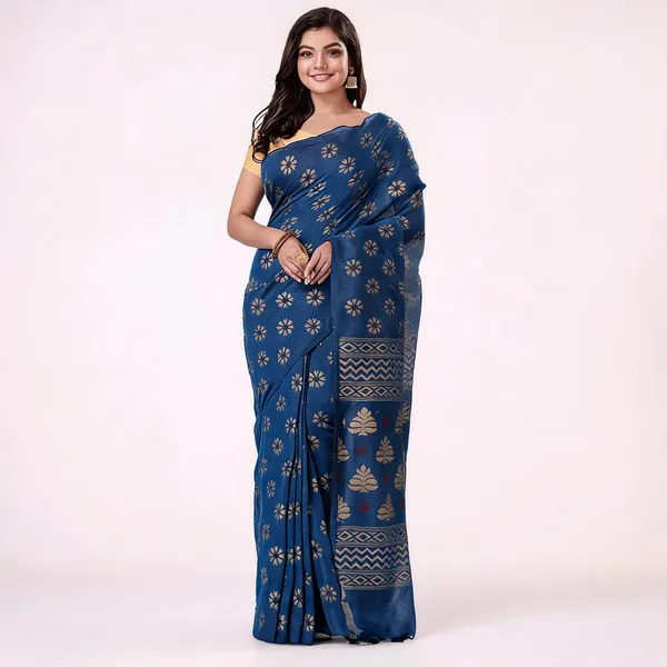 Blue_Cotton_Handloom_Woven_Saree_With_Blouse_Piece_For_Women