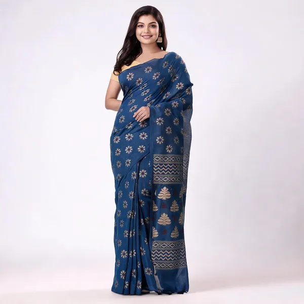 Blue_Cotton_Handloom_Woven_Saree_With_Blouse_Piece_For_Women