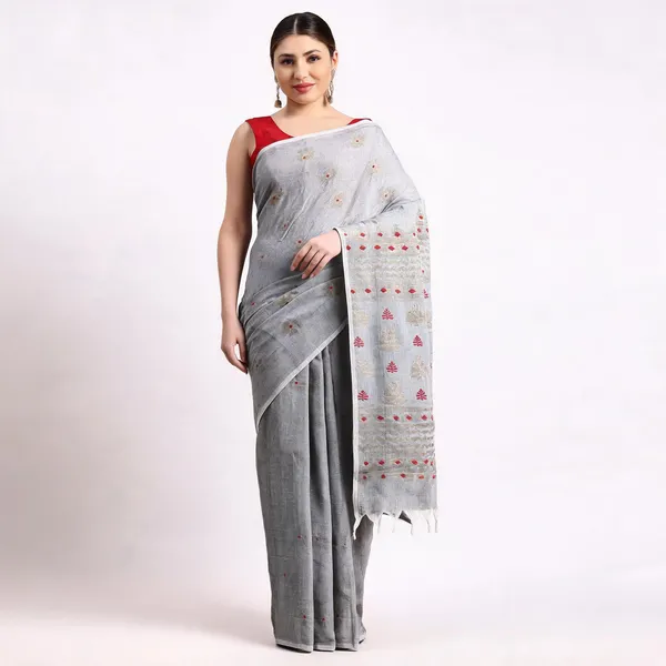 Grey_Cotton_Handloom_Woven_Saree_With_Blouse_Piece_For_Women