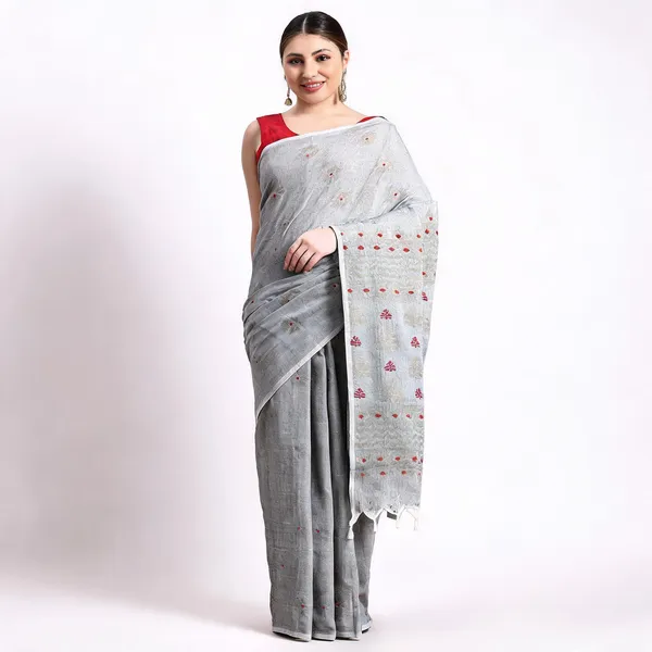 Grey_Cotton_Handloom_Woven_Saree_With_Blouse_Piece_For_Women