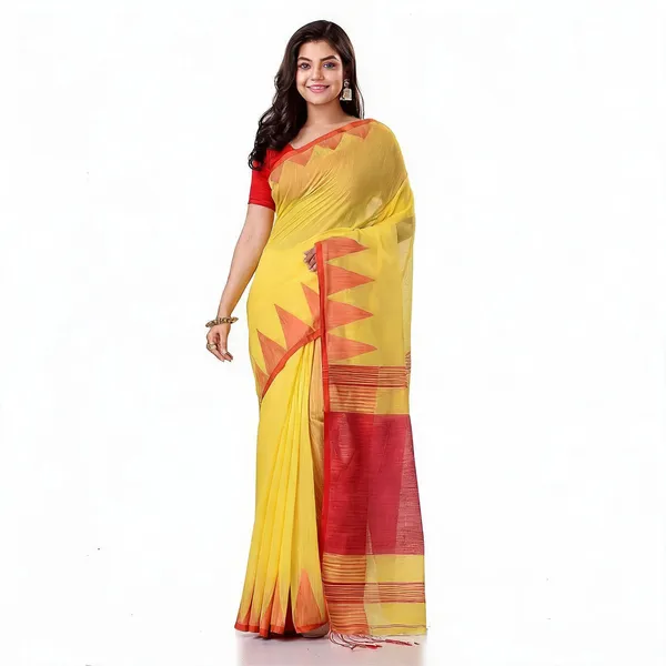 Yellow_Red_Cotton_Handloom_Woven_Saree_With_Blouse_For_Women