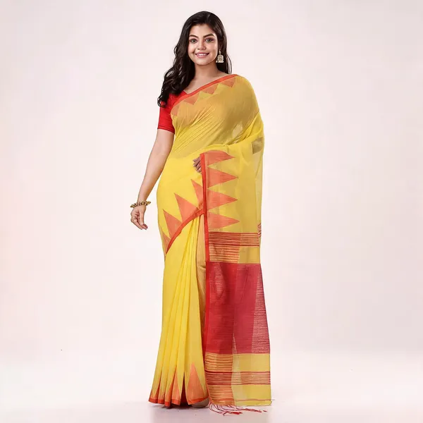 Yellow_Red_Cotton_Handloom_Woven_Saree_With_Blouse_For_Women