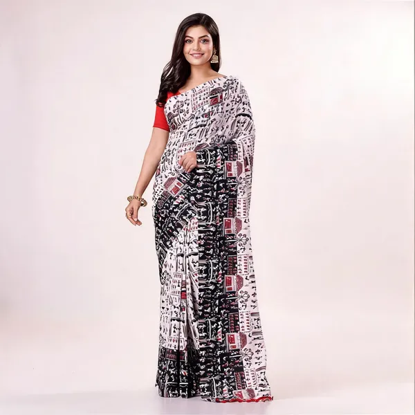 White_Black_Cotton_Handloom_Woven_Saree_For_Women